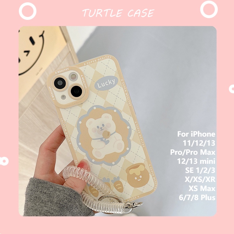 ภาพหน้าปกสินค้าเคสโทรศัพท์มือถือ ลายดอกทิวลิป หมี ตาราง พร้อมสายคล้อง สําหรับ Apple iPhone 14 13 12 11 PROMAX XS XR XSMAX SE2020 6 7 8PLUS MINI