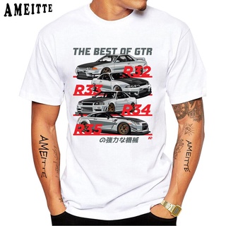 เสื้อยืดวินเทจTuxinhe เสื้อยืดแขนสั้นลําลอง พิมพ์ลายรถยนต์ GTR สีขาว แฟชั่นฤดูร้อน สไตล์ฮิปฮอป สําหรับผู้ชายS-5XL