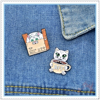 ★ Kawaii Cats - เข็มกลัด ลายการ์ตูนแมว ถ้วยกาแฟ ★ 1 ชิ้น BFF จริงจัง เกี่ยวกับเคลือบ หมุด กระเป๋าเป้สะพายหลัง กระดุม เข็มกลัด