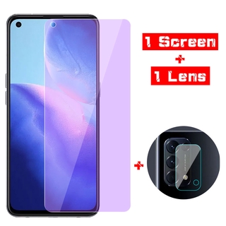 2 in 1 Screen Protector OPPO F5 F7 F9 F11 Pro Reno 4 3 A5 A9 2020 A3S A5S A12 A12E A31 A83 A92 A52 A53 A93 A15 A15s Reno 3 4 5 Anti Blue Tempered Glass + Camera Protector