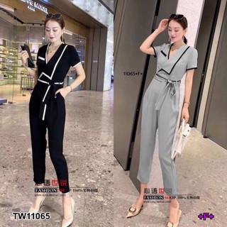 AK 11065 Jumpsuit จั้มสูทแขนสั้น คอวีแต่งปก