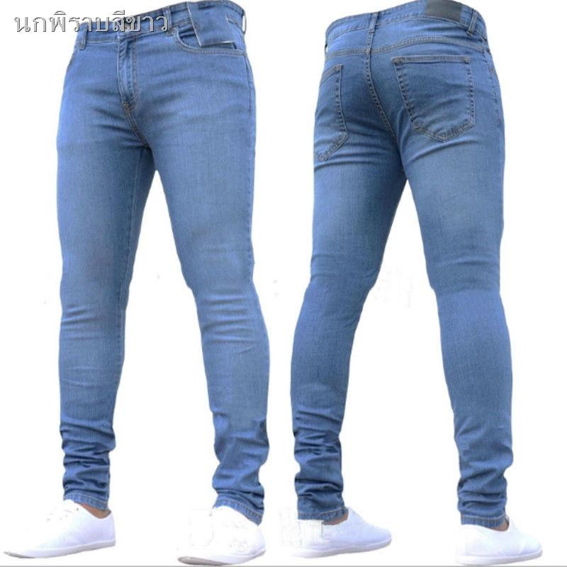 เสื้อผ้าผู้ชาย-men-denim-super-stretch-skinny-slim-fit-pecil-jeans-all-waist-straight-leg-pants