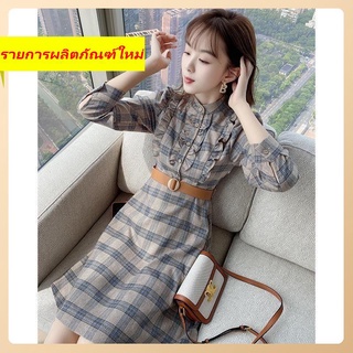 Boxer Skirt Autumn และ Winter New Plaid Retro Wood Ears รุ่นเกาหลีของ A -line skirt