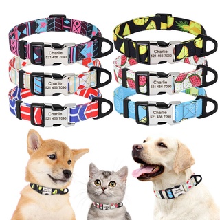 Adjustable Nylon Personalised Dog Collar with Custom Engraved Nameplate Buckle