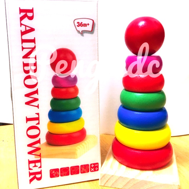 ของเล่นไม้-บล๊อคไม้-rainbow-tower-เจดีย์สวมหลักไม้-บล็อคไม้เสริมพัฒนาการ