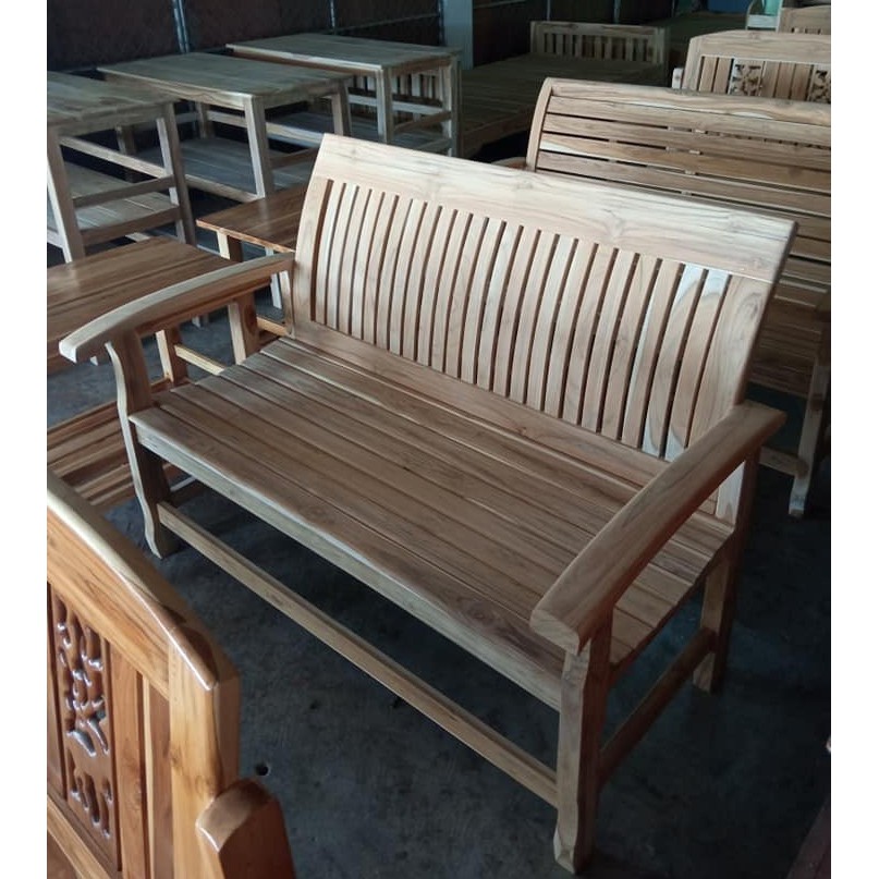 sukthongแพร่-โซฟาไม้สัก-เก้าอี้รับเเขกหลังพิงเส้นไม้ระเเนงโค้งแนวตั้ง-ม้านั่งยาว-งานดิบไม่ทำสี-50-120ที่นั่งสูง-40cm