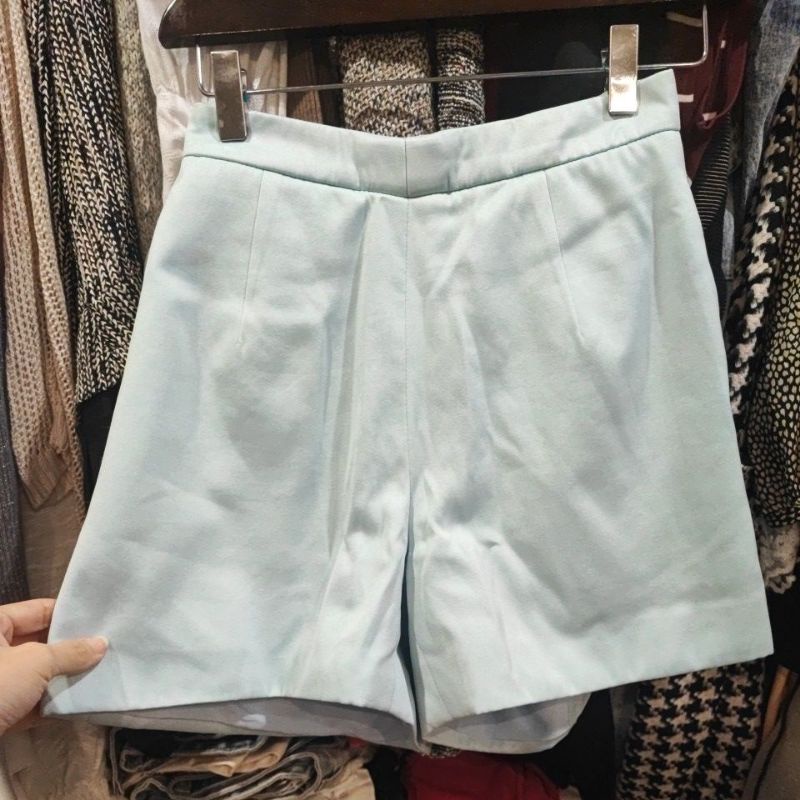 usedกางเกงผ้าดัชเชสงานตัด-size-s-สีฟ้าอ่อนมีกระเป๋า-cutting-ดี