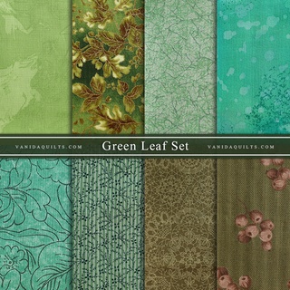 ผ้าคอตตอนนอกจัดเซ็ต โทนสีเขียวใบไม้ Green Leaf Set จำนวน 8 ชิ้น (รหัส CottonSet0023)