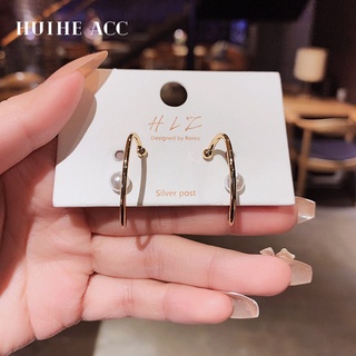 Silver needle auricle-shaped pearl simple earrings exaggerated design retro ear studs temperament personality earrings f