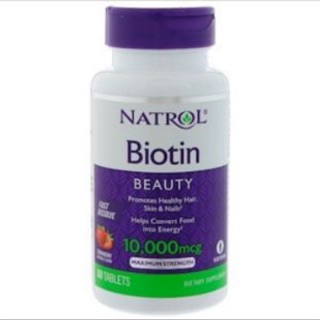 สินค้า แท้  ❤ เห็นผลจริง Natrol, Biotin, เม็ดกลืน-เม็ดอม-เคี้ยว Strawberry, 5000-10,000 mcg, 60 Tablets ไบโอติน รสสตรอเบอรี่