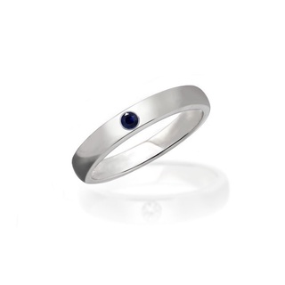 CHADA | แหวนเงินประดับอัญมณีแท้ ไพลิน Blue sapphire รุ่น Level - ชุบทองคำขาว ดีไซต์ Unisex เรียบง่ายสวมใส่ได้ทุกเพศ