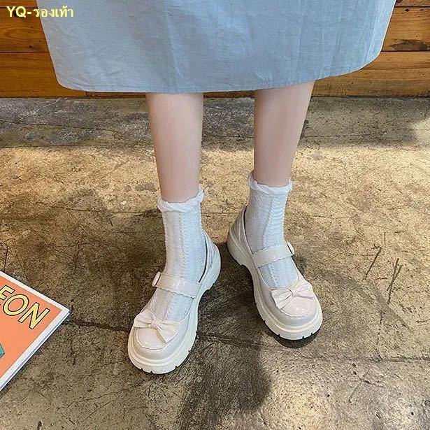 จัดส่งทันที-รองเท้าหนังขนาดเล็กผู้หญิงปี-2022-มุกใหม่สายเดียวสายหนาด้านล่างรองเท้าแมรี่เจน
