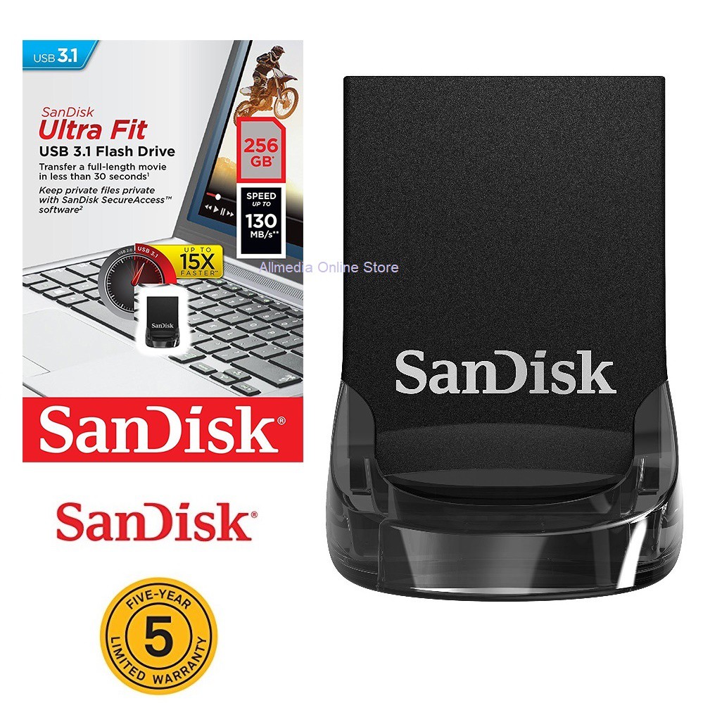 แฟลชไดร์ฟ-flash-drive-sandisk-256gb-ultra-fit-usb-3-1-flash-drive-sdcz430-256g-g46-ของแท้-รับประกันศูนย์-5-ปี