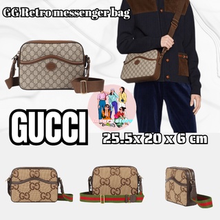 กุชชี่ กระเป๋า GUCCI GG retro series/กระเป๋าสะพายผ้าแคนวาส/สไตล์ผู้ชาย/สินค้าลดราคาปลอดภาษี