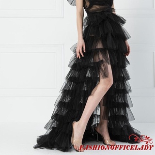 O-L❥Elegant Women Tulle Skirt, Solid Color Mesh Tied-Up Irregular Floor-Length Party Skirt for Wedding Guest, Dinner,