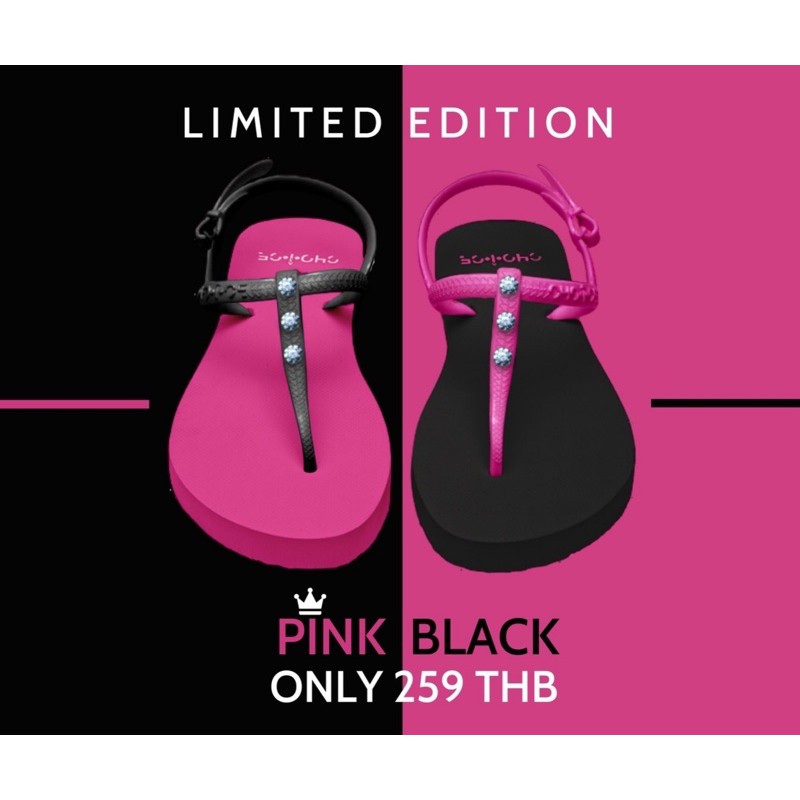 ขายดี-รองเท้าแตะรัดส้น-cho-i-ce-pink-black-สลับสีประดับเพชร6