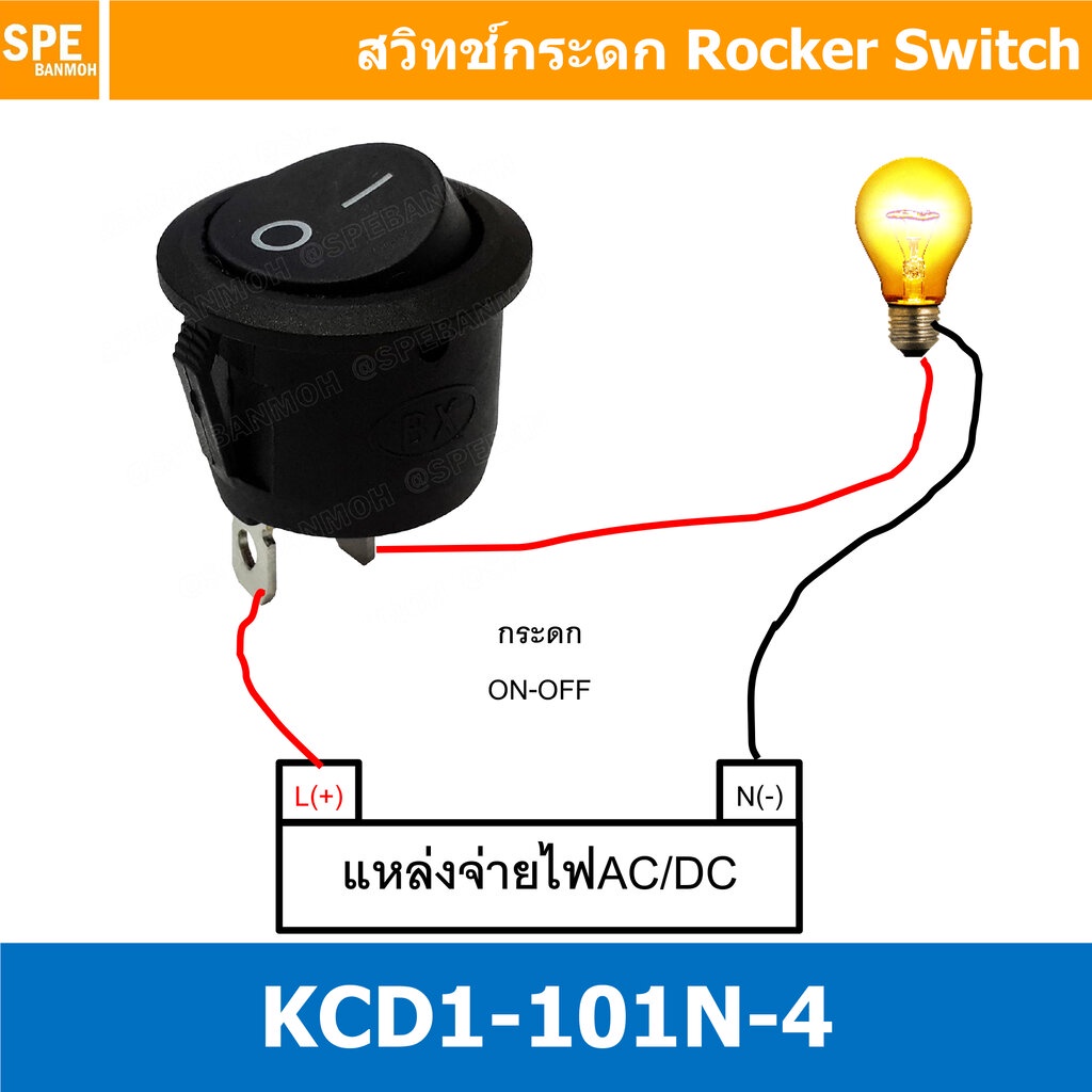 [ 5ชิ้น ] KCD1-106-101 ขาว White สวิทช์กระดกกลม KCD1 2ขา ON-OFF สวิทช์ ...