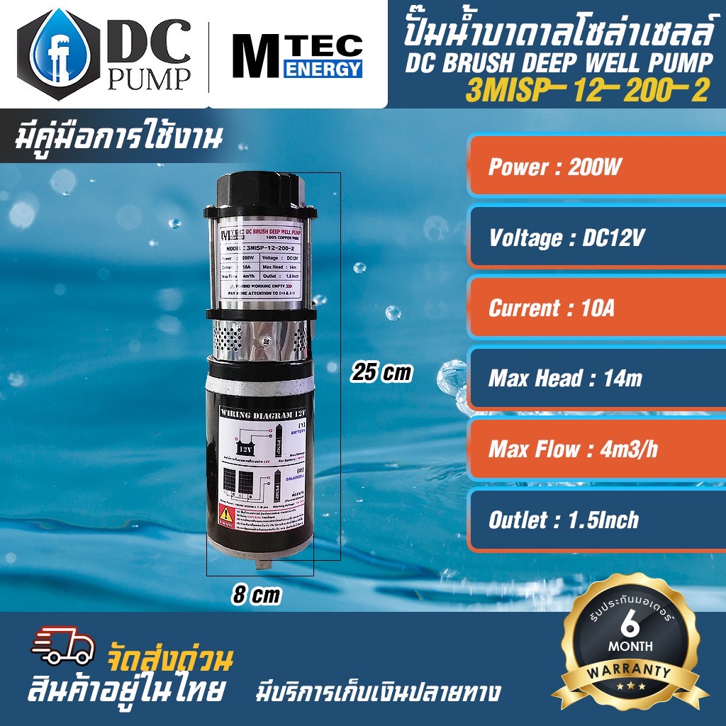 mtec-ปั๊มน้ำบาดาลโซล่าเซลล์-3misp-12-200-2-แบบ-2-ใบพัด-dc12v-200w-ปั้มบอดี้สีดำ-มอเตอร์ชนิดแปรงถ่าน