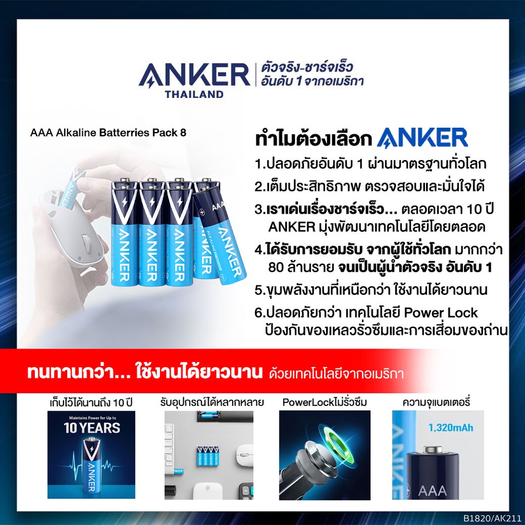 ชาร์จไม่ได้-anker-alkaline-aaa-batteries-ถ่านอัลคาไลน์-aaa-ปลอดภัย-ใช้งานได้ยาวนาน-เก็บไว้ได้นานถึง-10-ปี