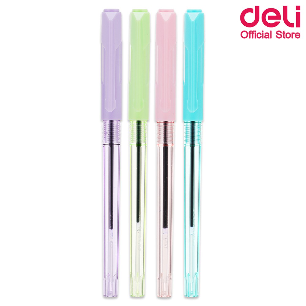 deli-q03036-ball-point-pen-ปากกาลูกลื่น-หมึกน้ำเงิน-ขนาด-0-7mm-คละสี-4-แท่งสุดคุ้ม-ปากกา-ปากกาเขียนดี-อุปกร์เครื่องเขียน