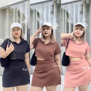 ภาพหน้าปกสินค้าF0068 Set เสื้อครอปคอปกแขนสั้น แมชกันกระโปรงผ่าข้าง plussize สาวอวบ ที่เกี่ยวข้อง