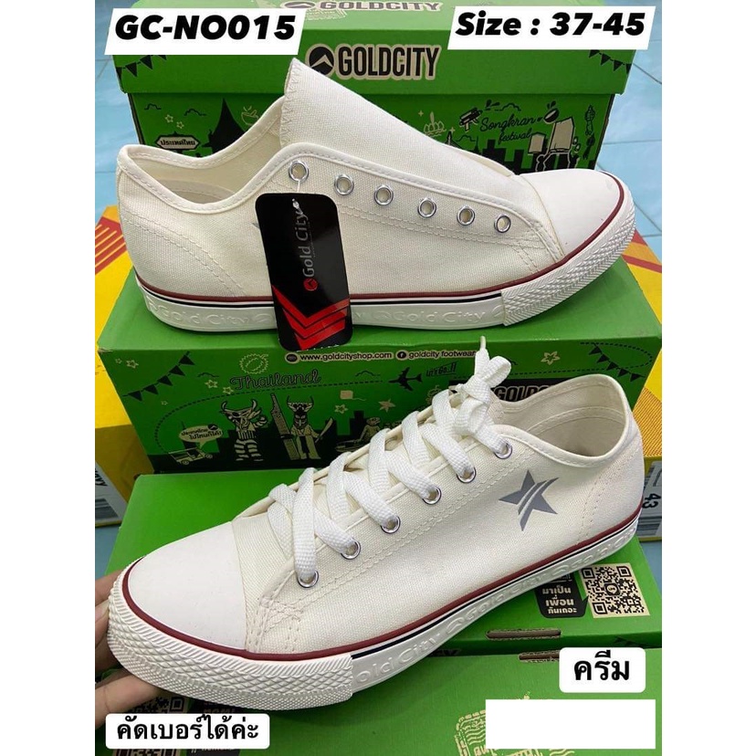 รองเท้าผ้าใบแบบผูกเชือก-โกลด์ซิตี้-goldcity-รุ่นลิมิเตด-gc-015-no-size-37-45-สี-ครีม-ขาว-ดำ-กรม