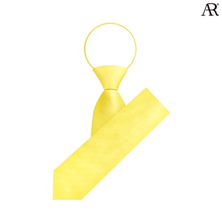 ANGELINO RUFOLO Zipper Tie7.5CM.(NZMS-พท.065) เนคไทสำเร็จรูป ผ้าไหมทออิตาลี่คุณภาพเยี่ยม ดีไซน์ Solid Plain สีเหลือง/แชม
