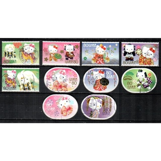 J225-2 แสตมป์ญี่ปุ่นใช้แล้ว ชุด Hello Kitty - Self Adhesive Stamps ปี 2011 ใช้แล้ว สภาพตามรูป ครบชุด 10 ดวง