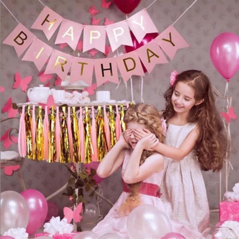 ธงวันเกิด มีสีฟ้า ชมพู ขาว ตัวอักษร HAPPY BIRTHDAY