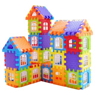 ของเล่นบล็อคตัวต่อ ตัวต่อสร้างบ้านหลากสี เสริมสร้างสมาธิเด็กตัวต่อก่อสร้างประกอบง่ายทำได้หลายรูปทรง