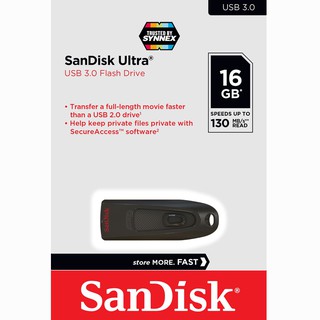 ภาพขนาดย่อของสินค้าSandisk Ultra Flash Drive 16GB USB3.0 อ่าน 130MB/s (SDCZ48_016G_U46) เมมโมรี่ แซนดิส แฟลซไดร์ฟ ใส่ โน๊ตบุ๊ค คอมพิวเตอร์