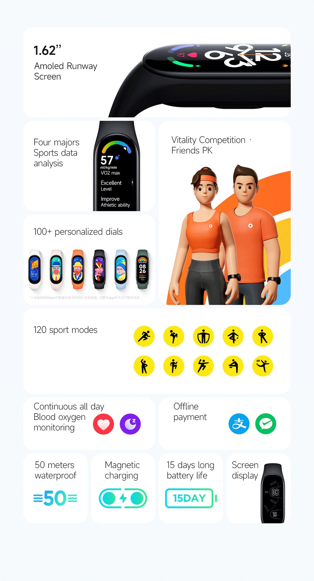 Xiaomi Mi Band 7 สมาร์ทแบนด์ 6 สี หน้าจอ AMOLED ออกซิเจนในเลือด ฟิตเนส ...