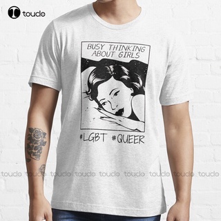 เสื้อยืดโอเวอร์ไซส์เสื้อยืดคอกลม แขนสั้น ลาย Busy Thinking About Trending สําหรับผู้ชายS-3XL