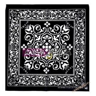 ผ้าลายวินเทจขาวดำ ใช้พันคอหรือโพกหัว (Bandana Vintage White Black Scarf)