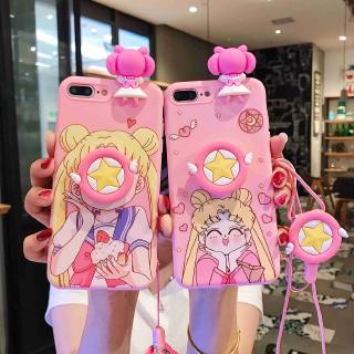 OPPO A5s Reno F9 Pro F11 R17 K1 R15X F3 R15 A77 Realme X K3 F7 Youth A7 Casing Sailor Moon Cartoon Soft Strap Phone Case