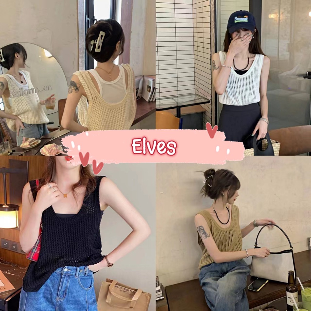 elves-พร้อมส่ง-เสื้อกล้ามไหมพรม-ดีเทลถักลายตาข่าย-ซีทรูเบาๆ-30cx03