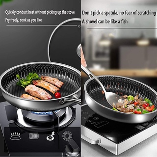 ☁Honeycomb Wok Non-stick Pan Without Oil Fried Steak Pot General Uncoated Pan Cookware 316 Stainless Steel Frying Pan Do