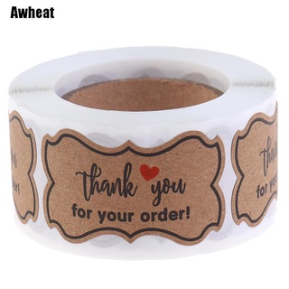 Awheat ^ สติกเกอร์ฉลากกระดาษคราฟท์ แฮนด์เมด Thank You 250 ชิ้น /