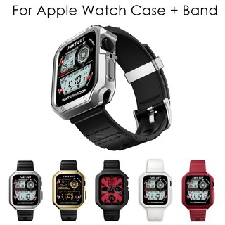 ภาพหน้าปกสินค้าPlating Protective Case + Strap for Apple Watch 45mm 41mm 44mm 40mm Band with Metal Buckle Replacement Watchband Case for iWatch Series 7/6/5/4/3/2/SE ที่เกี่ยวข้อง