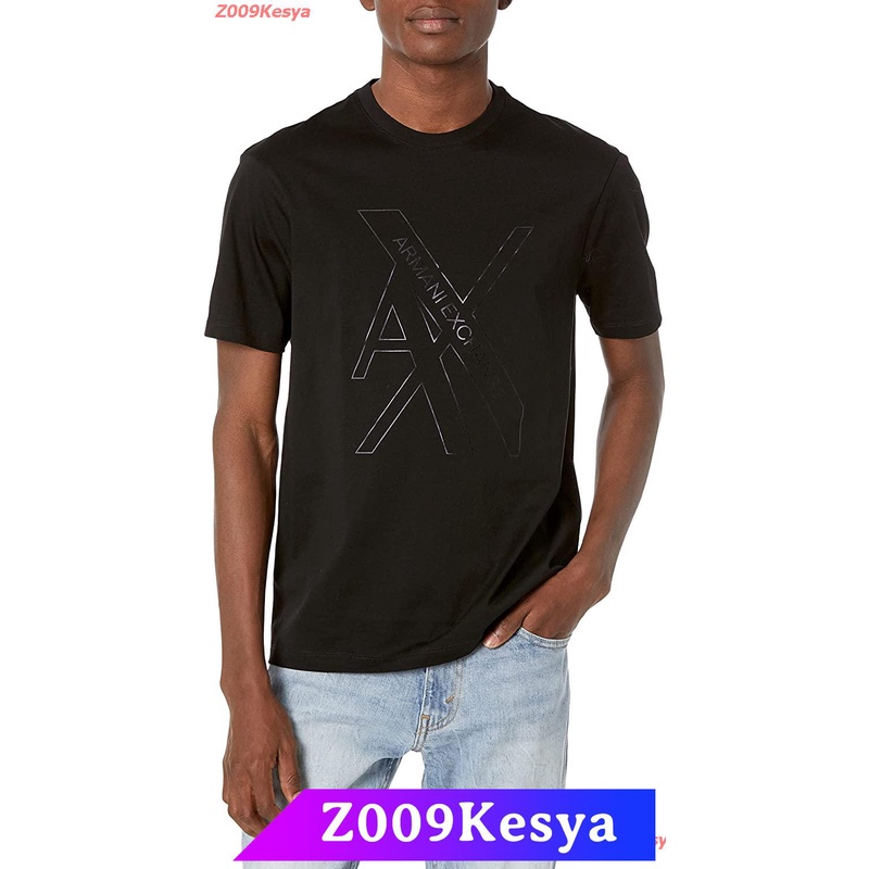 z009kesya-เสื้อยืดสีพื้นผู้ชาย-ax-armani-exchange-mens-foil-tonal-logo-t-shirt-discount-armani-exchange-tl