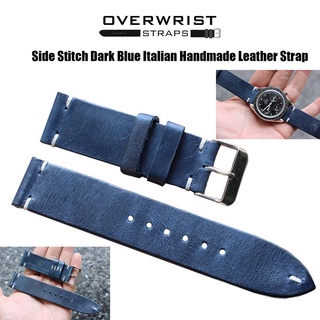 ภาพหน้าปกสินค้าสายนาฬิกา สายหนังวัวแท้ overwrist side stitch dark blue italian handmade leather strap ที่เกี่ยวข้อง