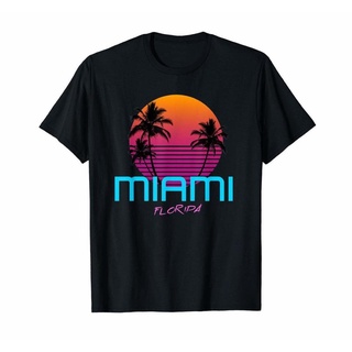 เสื้อยืดผู้ชาย Gildan เสื้อยืด พิมพ์ลาย Miami Florida สไตล์เรโทร สําหรับผู้ชาย และผู้หญิง 80S S-5XL