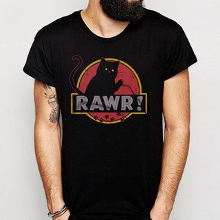 เสื้อยืด ผ้าฝ้าย 100% พิมพ์ลายกราฟิก Cat Rawr Jurrasic Park สําหรับผู้ชายS-5XL