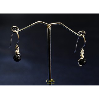 925 Sterling Silver Earrings ต่างหู เงินแท้ 925 เคลือบด้วยทองคำขาว Blue gold stone 6 mm