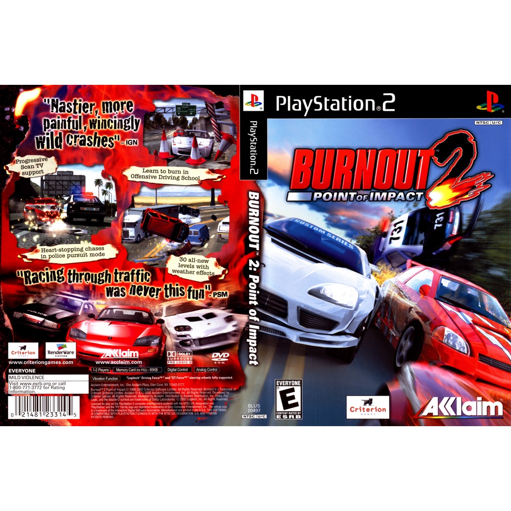 Jeu PS2 Burnout 2: Point Of Impact - Version Française - Très Bon état - Complet Avec Boîte
