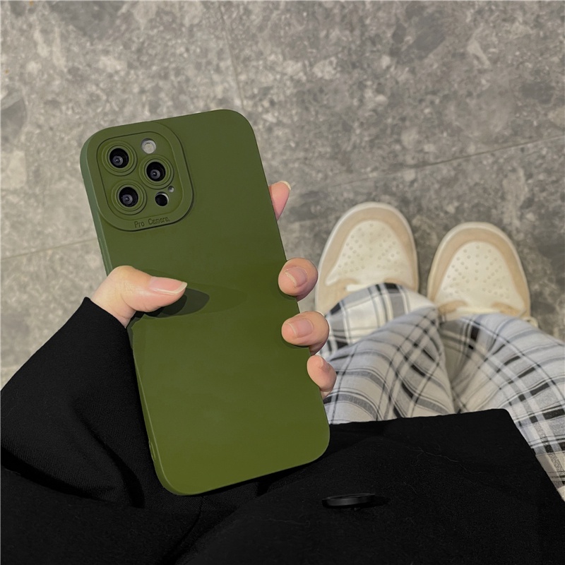 กันกระแทกเคสโทรศัพท์สีเขียวสำหรับ-iphone-12-pro-13-pro-max-กรอบ-tpu-กันกระแทก-iphone-11-xs-max-xr-x-xs-7-8-plus-เคสโทรศัพท์แฟชั่นที่เรียบง่าย