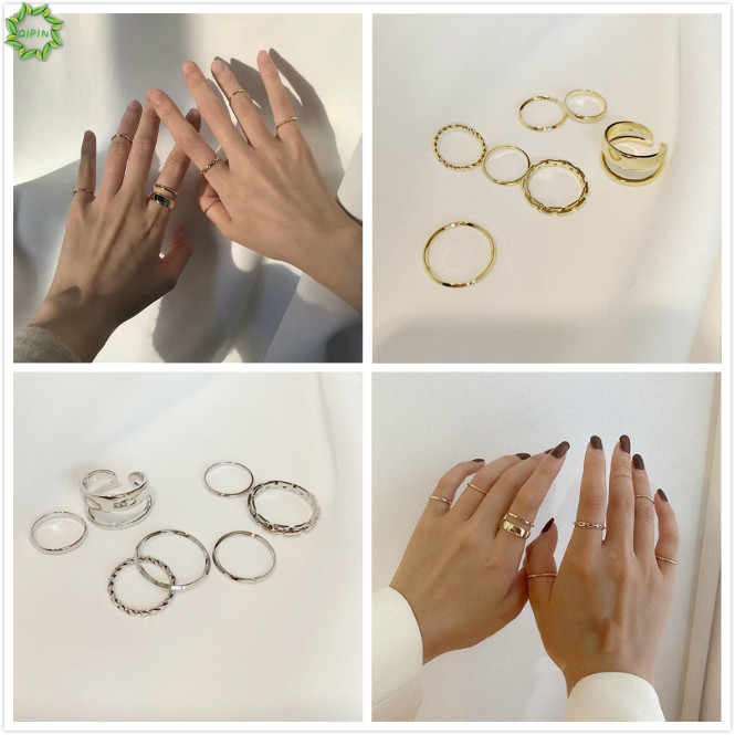 ภาพหน้าปกสินค้าCod Qipin ชุดแหวน สีทอง สีเงิน สําหรับผู้หญิง 7 ชิ้น