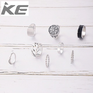Set of 8 Moon Twist Rings with Carved Broad Brim and Diamonds Fashion Jewelry for girls for wo