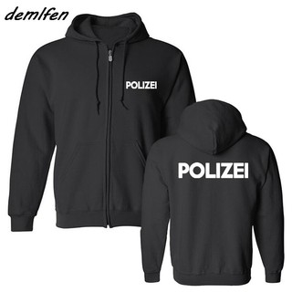ใหม่คนเสื้อกันหนาวหมวก Polizei ตำรวจเยอรมันเสื้อยืดพิมพ์หน้ากลับ MenJacket Hoody เสื้อ Streetwear