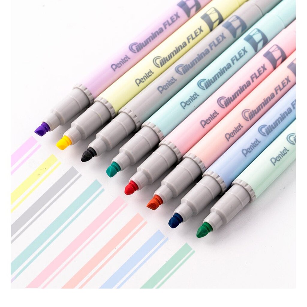 ปากกาไฮไลท์-เน้นข้อความพาสเทล-สองหัว-pentel-slw11p-illumina-flex-ราคา-1-ด้าม
